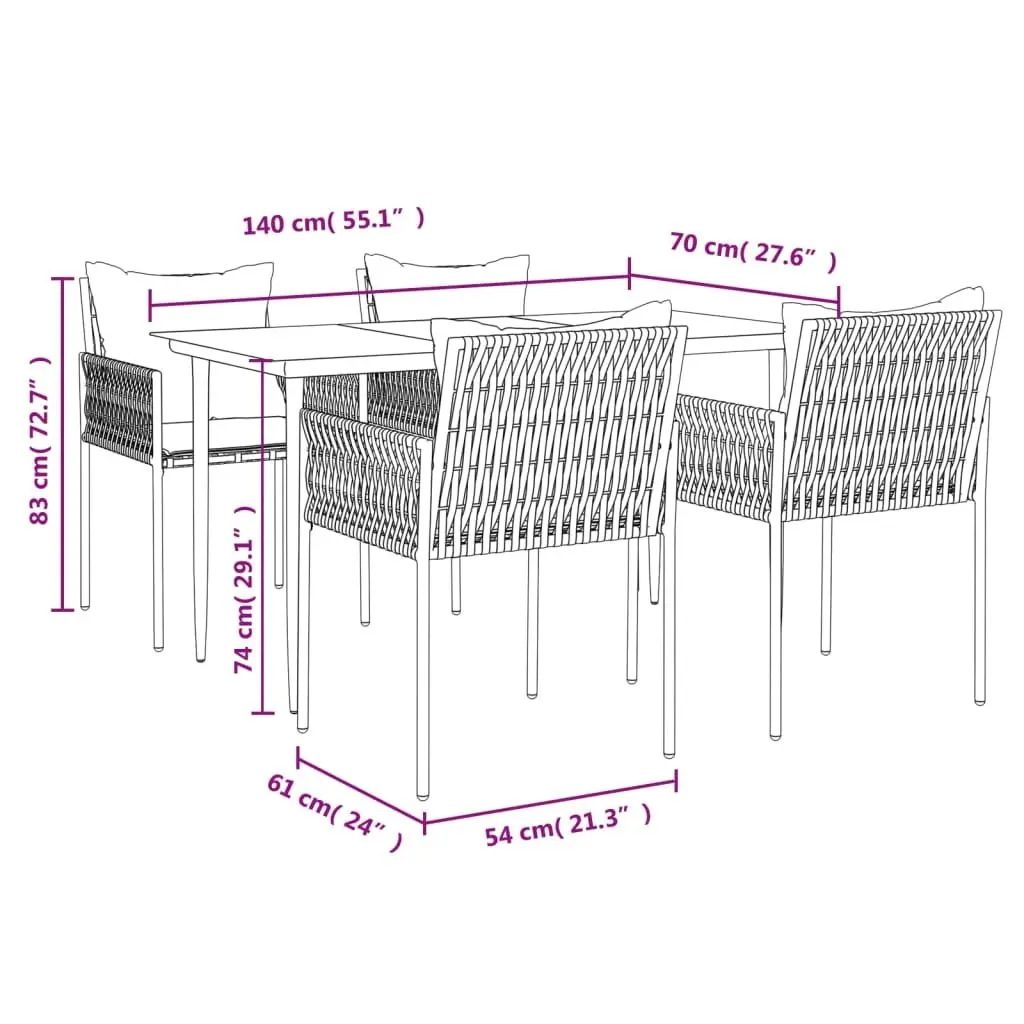 Garden Dining Set Outdoor Furniture 5 Piece Poly Rattan Steel Chairs Table
