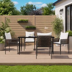 Garden Dining Set 5 Piece Outdoor Furniture PE Rattan Steel Frame Tempered