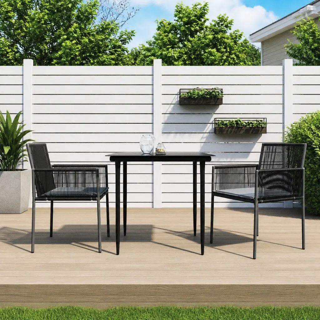 Garden Dining Set Outdoor Use 3 Piece Black PE Rattan Steel Frame