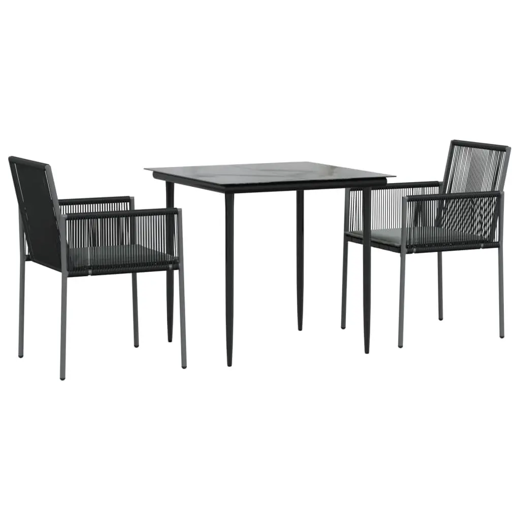 Garden Dining Set Outdoor Use 3 Piece Black PE Rattan Steel Frame