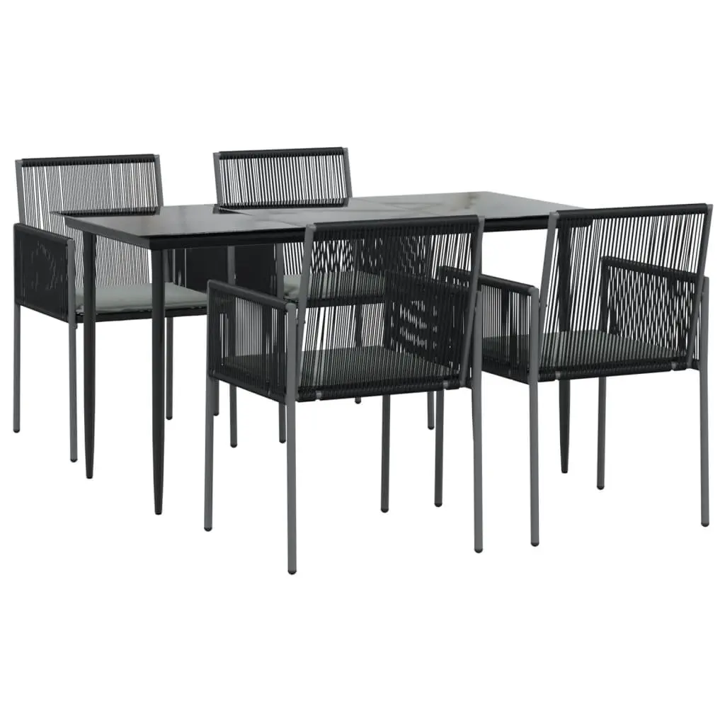 5 Piece Garden Dining Set Outdoor Furniture Black Poly Rattan Steel Frame