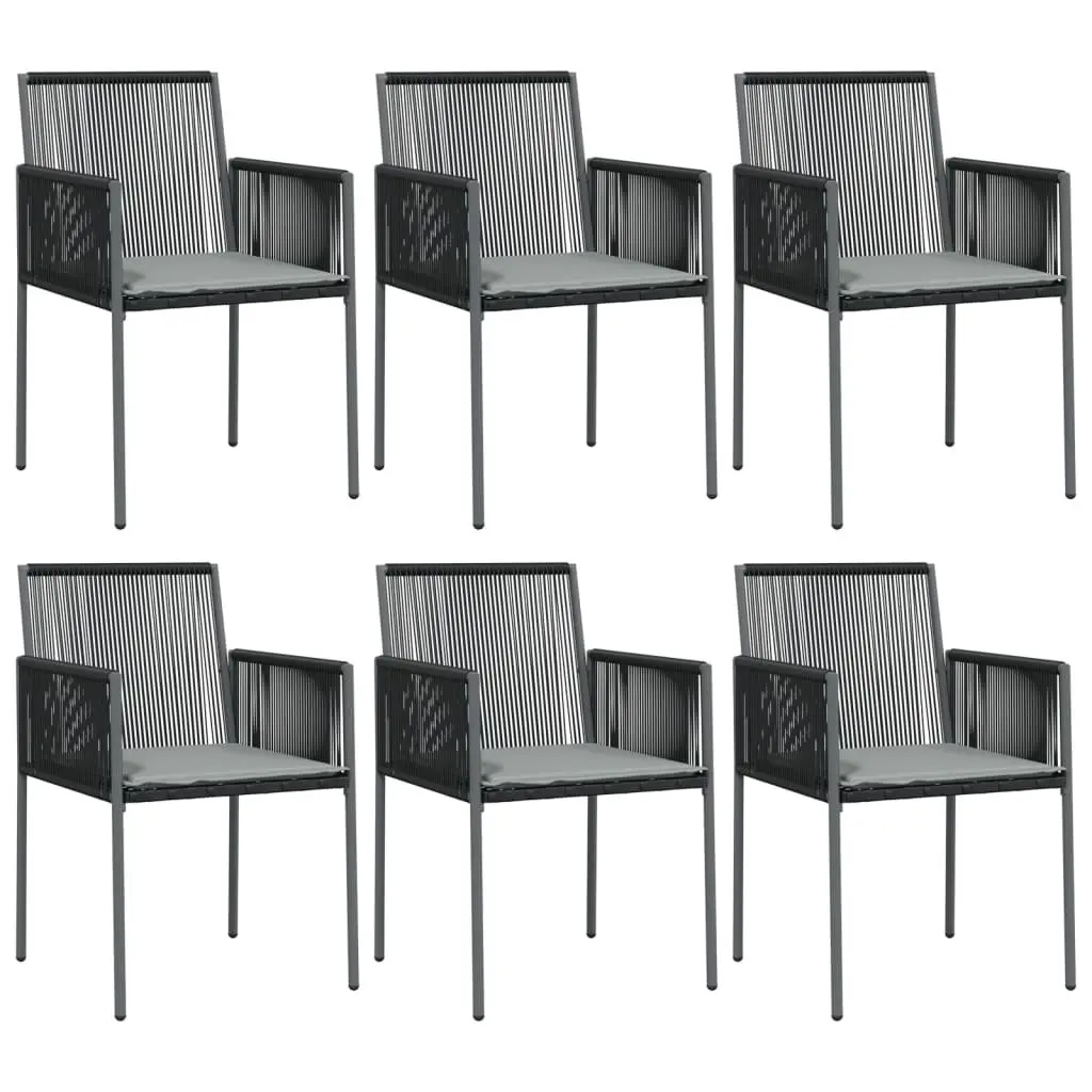7 Piece Garden Dining Set Outdoor Furniture Black Poly Rattan Steel Frame Chairs