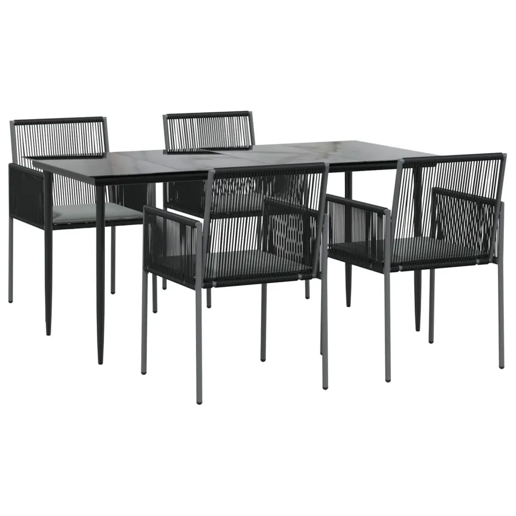5 Piece Garden Dining Set Outdoor Furniture Black Poly Rattan Steel Frame Chairs