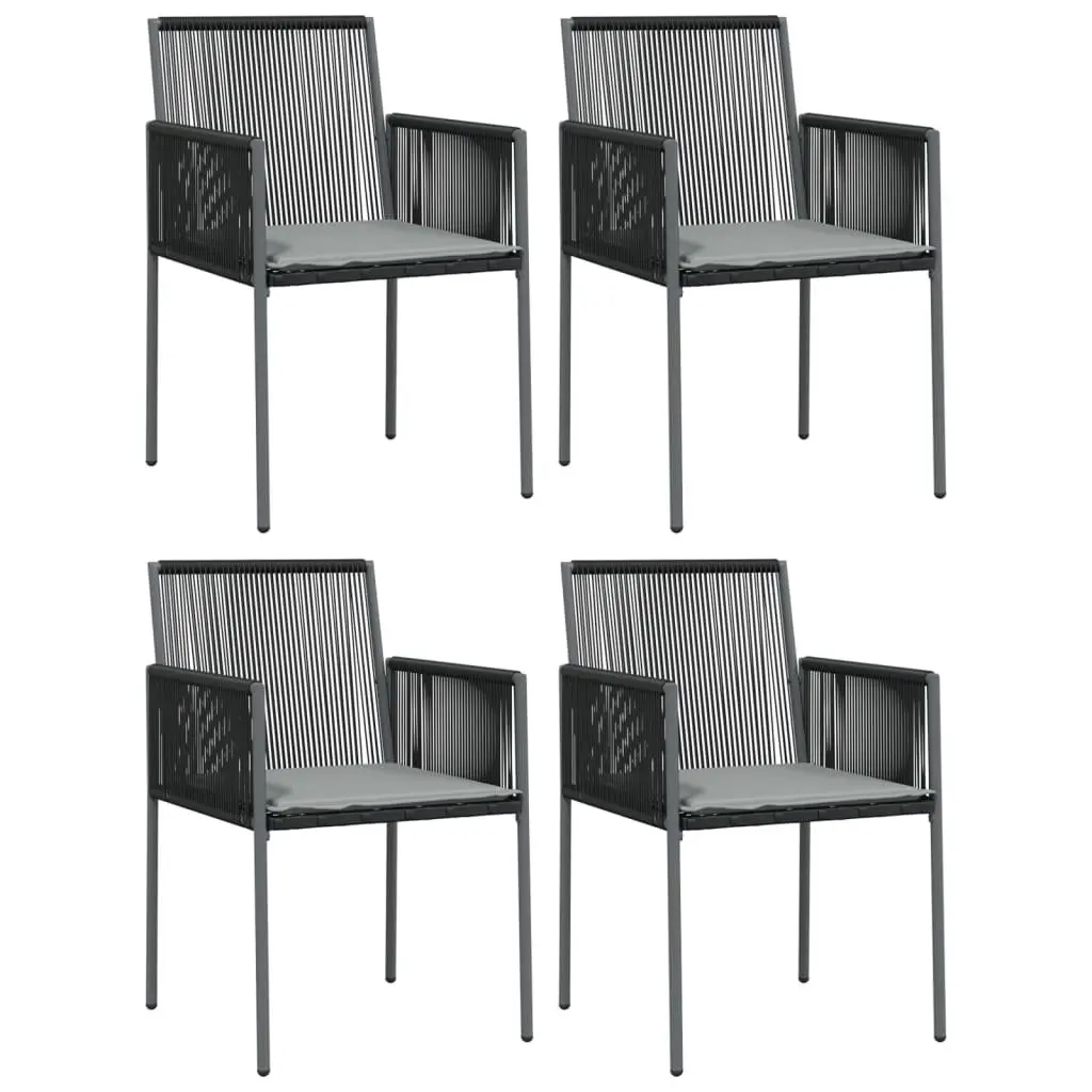 5 Piece Garden Dining Set Outdoor Furniture Black Poly Rattan Steel Frame Chairs