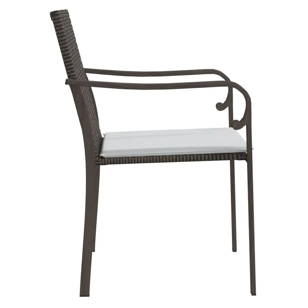 6 Piece Brown Poly Rattan Patio Chairs Set for Outdoor Garden with Cushions