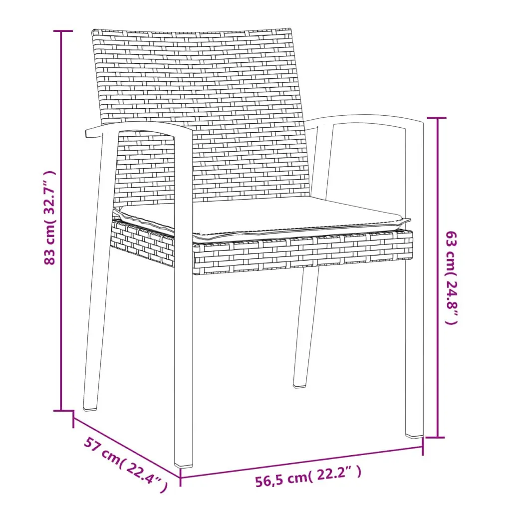 Outdoor Garden Chairs Set 4 Piece Brown Cushions Poly Rattan Patio Seating