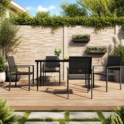 Black Poly Rattan Outdoor Chairs Set of 4 - Specs Inside