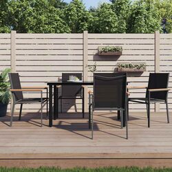 Outdoor Garden Chairs Set of 4, Black Steel & Textilene
