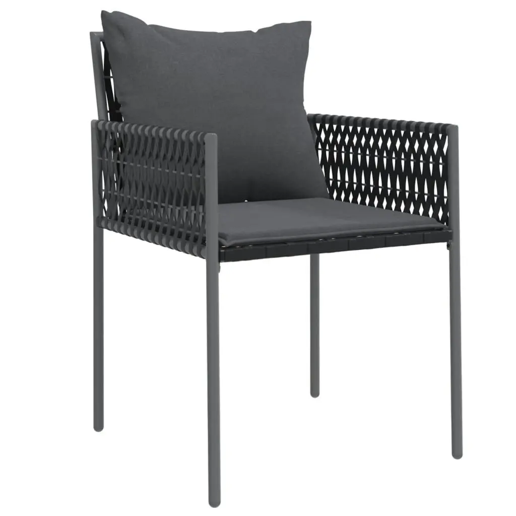 Outdoor Garden Chairs Set 6 Piece Black Poly Rattan for Patio and Terrace with Backrest Armrests and Cushions