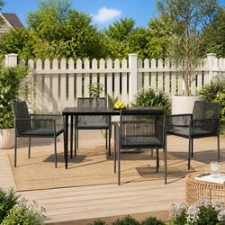 4 Black Outdoor Garden Chairs with Cushions - Specs Inside