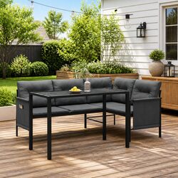 2 Piece Garden Dining Set with Steel Frame and Cushions