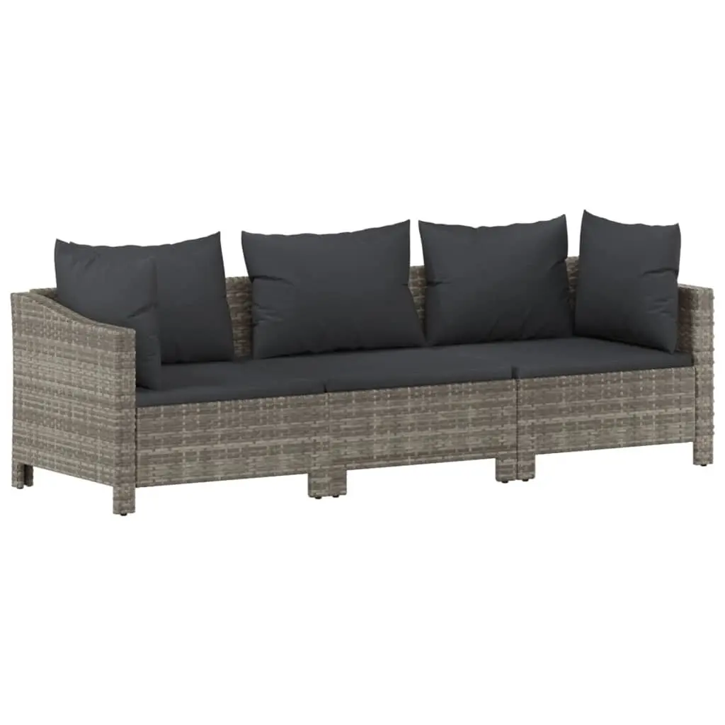 3 Piece Outdoor Garden Lounge Set Grey Poly Rattan Cushions Patio Furniture