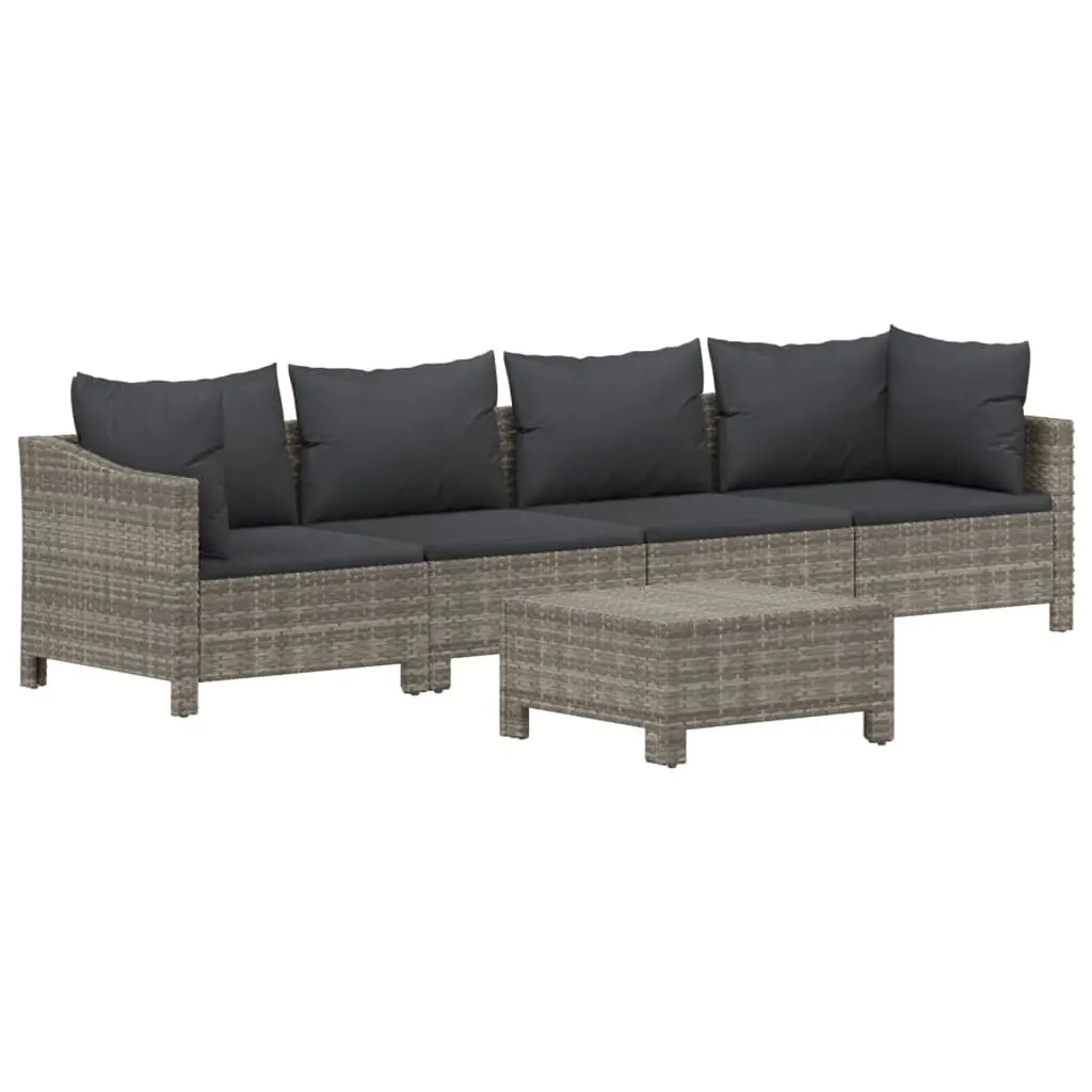 5 Piece Outdoor Garden Lounge Set for Patio Grey Poly Rattan Furniture