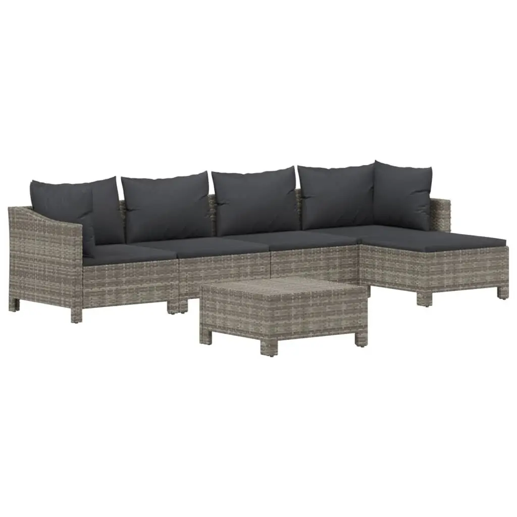 Garden Lounge Set 6 Piece Outdoor Furniture with Cushions Grey Rattan