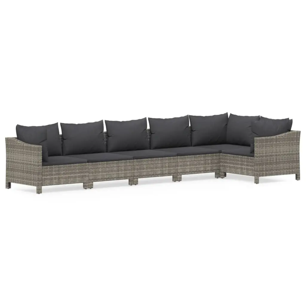 Garden Lounge Set Outdoor Furniture 6 Piece Grey Poly Rattan Modular Cushioned