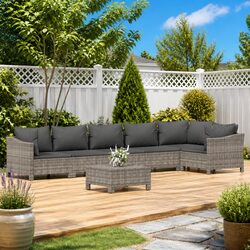 7 Piece Modular Garden Lounge Set: Grey PE Rattan