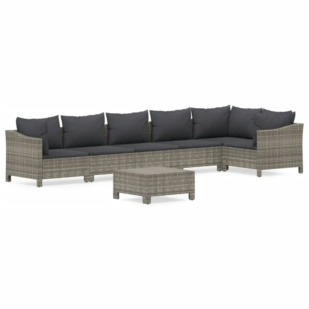 7 Piece Garden Lounge Set Outdoor Use Grey Poly Rattan with Cushions