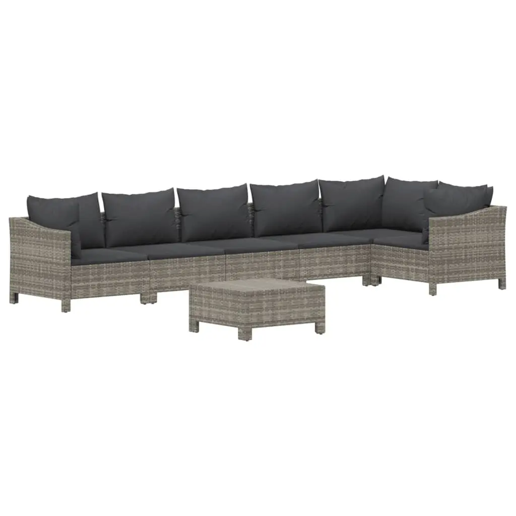 7 Piece Garden Lounge Set Outdoor Use Grey Poly Rattan with Cushions