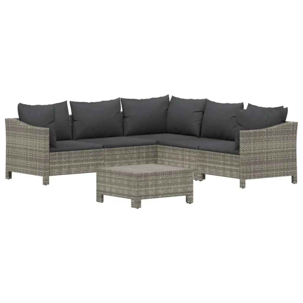 6 Piece Grey Poly Rattan Lounge Set