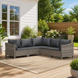 5 Piece Modular Garden Lounge Set: Grey Poly Rattan