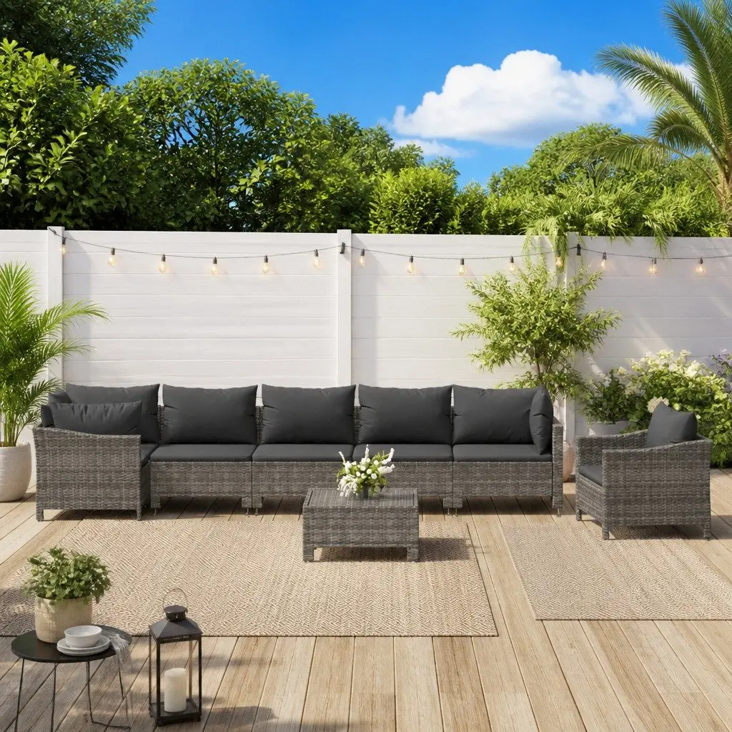 Garden Lounge Set Outdoor Furniture 8 Piece Grey Poly Rattan Modular Cushions