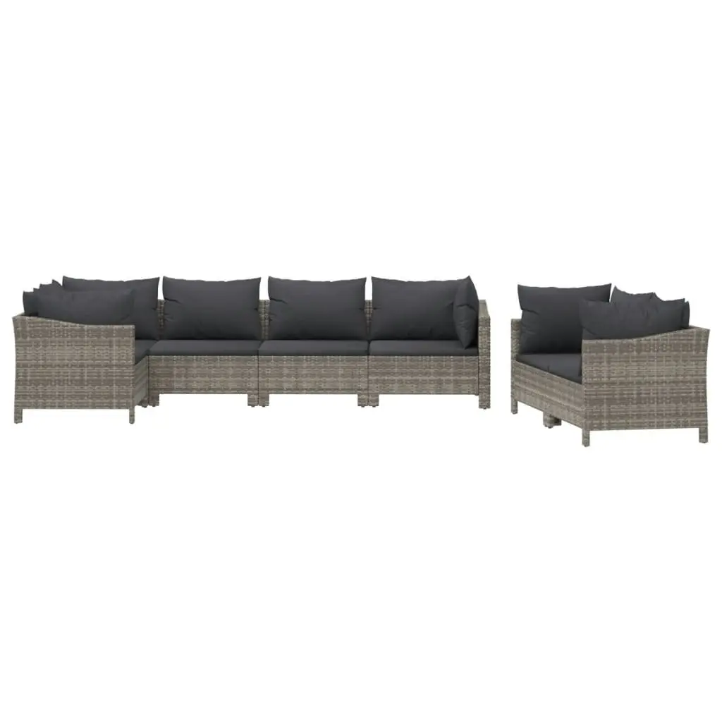 7 Piece Outdoor Lounge Set Cushioned Grey Poly Rattan Modular Patio Furniture