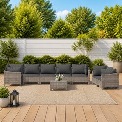 Garden Lounge Set 9 Piece - Grey Poly Rattan