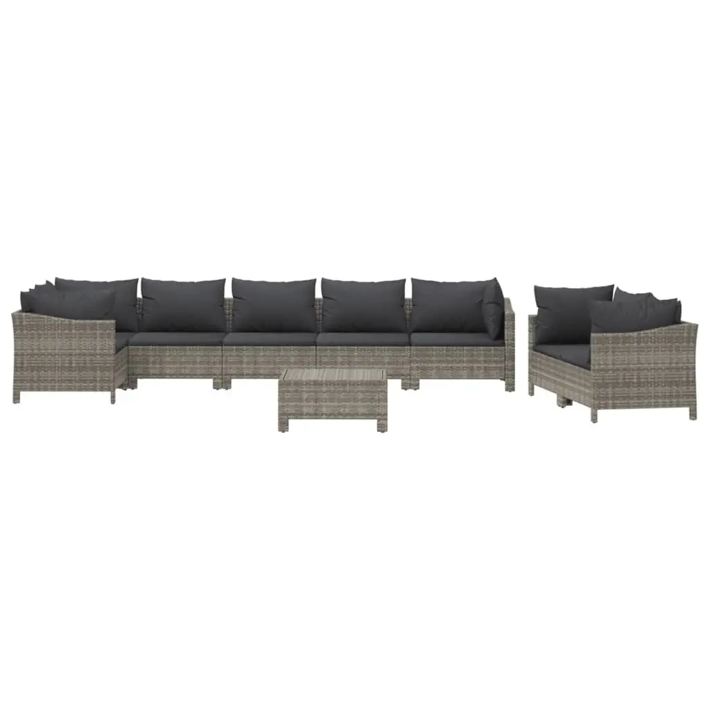 Garden Lounge Set Outdoor Furniture Modular 9 Piece Grey Poly Rattan Cushions