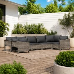 Durable 7 Piece Garden Lounge Set - Grey Rattan Furniture