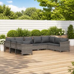9 Piece Outdoor Lounge Set - Grey Poly Rattan and Cushions