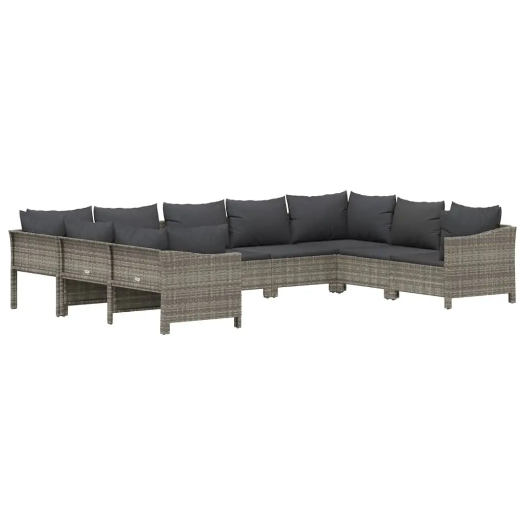 9 Piece Modular Lounge Set for Outdoor Use in Grey Poly Rattan with Cushions