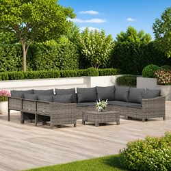 10-Piece Modular Garden Lounge Set - Grey PE Rattan