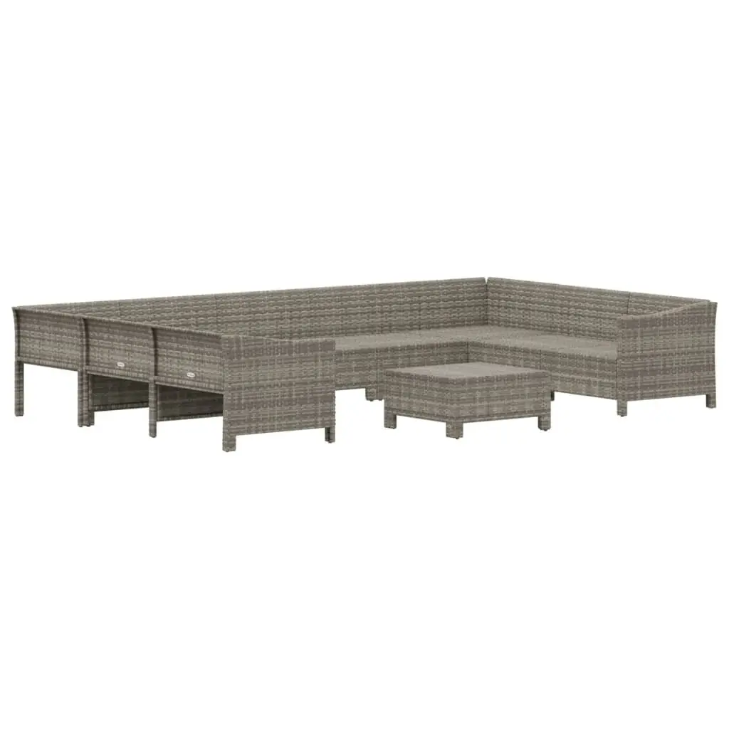 Garden Lounge Set Outdoor Furniture 10 Pieces Grey Poly Rattan Cushions Modular