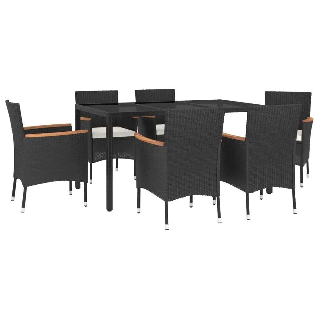 7 Piece Outdoor Dining Set Black Poly Rattan Garden Furniture with Cushions