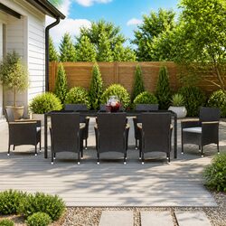 9 Piece Outdoor Dining Set: Black, Cushioned & Durable