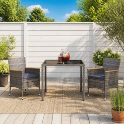 3 Piece Outdoor Dining Set: Grey Poly Rattan Furniture
