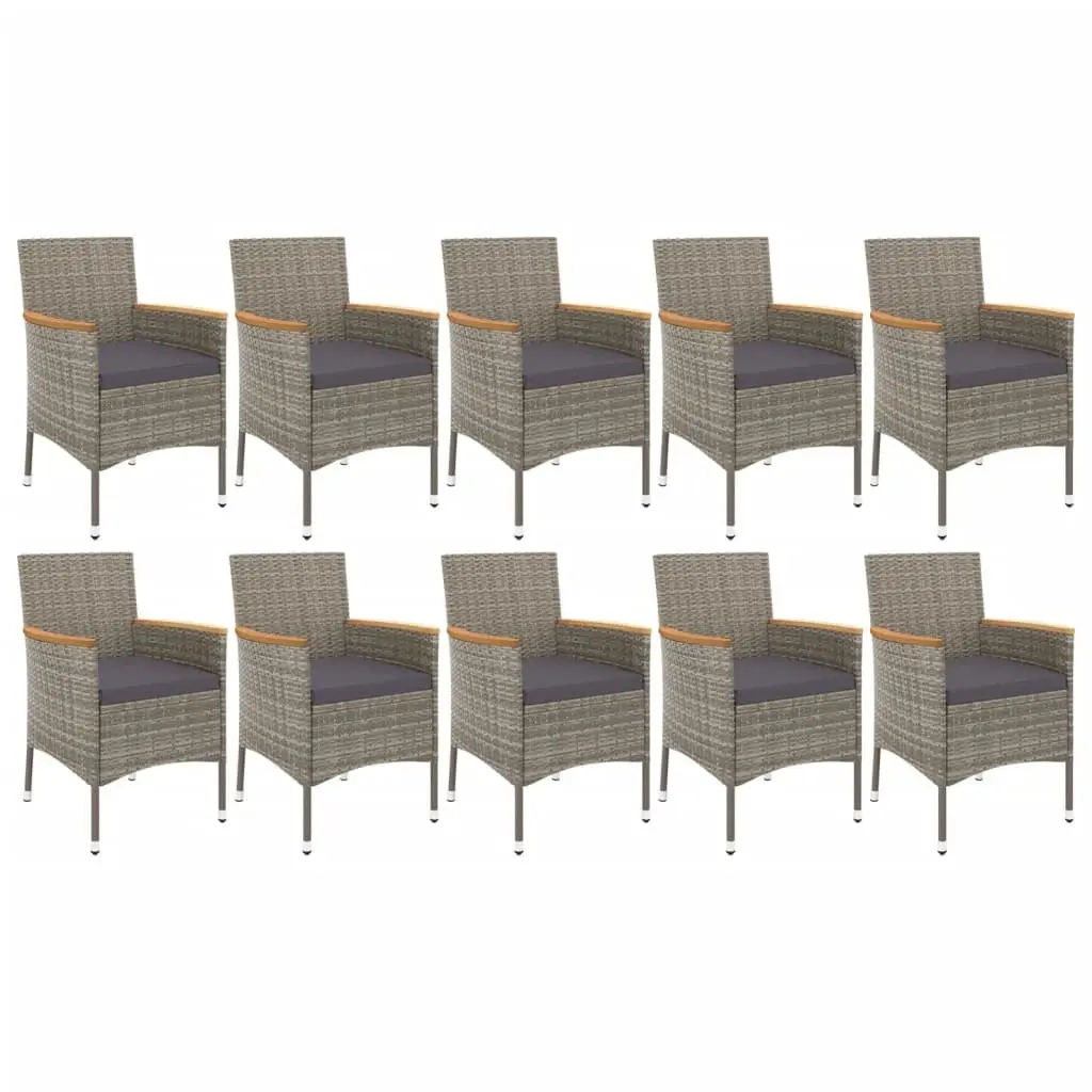 Outdoor Dining Set 11 Piece Grey Poly Rattan Garden Furniture with Cushions