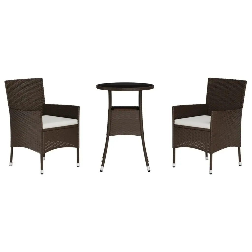 3 Piece Garden Bistro Set Brown Outdoor Furniture Chairs Table with Cushions