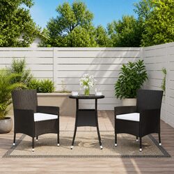 3-Piece Garden Bistro Set: Black Poly Rattan Chairs & Table