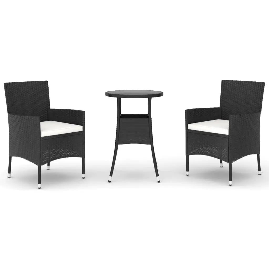 Garden Bistro Set Outdoor Furniture 3 Piece Black Poly Rattan Chairs Table