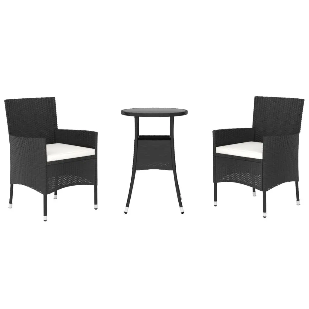 Garden Bistro Set Outdoor Furniture 3 Piece Black Poly Rattan Chairs Table
