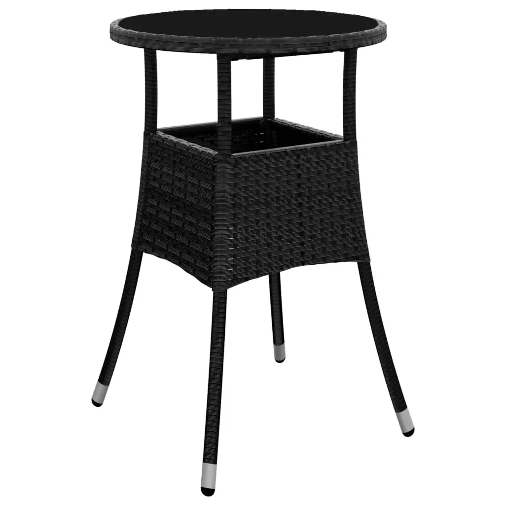 Garden Bistro Set Outdoor Furniture 3 Piece Black Poly Rattan Chairs Table