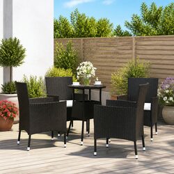 5 Piece Black Bistro Set: Chairs and Table with Cushions