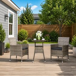 3 Piece Garden Bistro Set - Grey - Durable & Comfortable