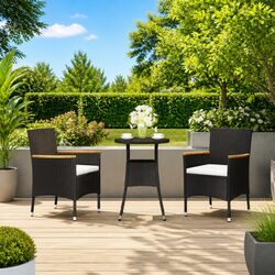 3 Piece Bistro Set: Black PE Rattan Outdoor Furniture