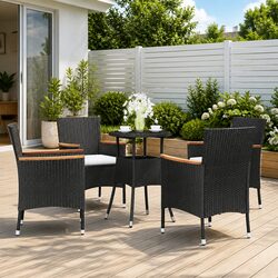 5 Piece Garden Bistro Set Outdoor Furniture Black Poly Rattan Table Chairs