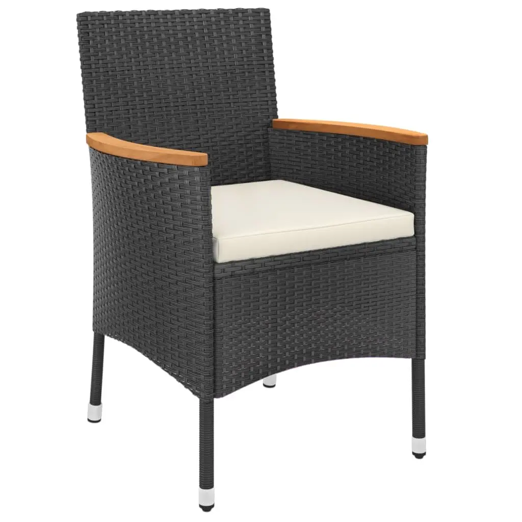 5 Piece Bistro Set Outdoor Poly Rattan Chairs and Table Black Garden Furniture