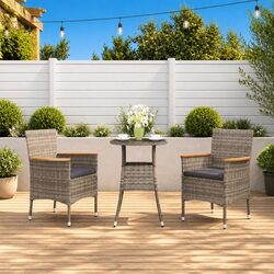 3 Piece Garden Bistro Set - Grey Poly Rattan and Steel