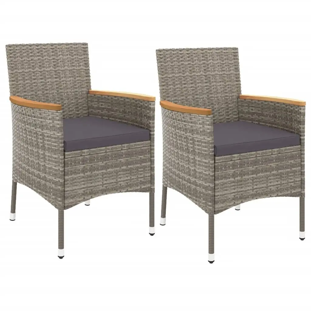 Garden Bistro Set Outdoor 3 Piece Grey Poly Rattan Chairs Table Cushions
