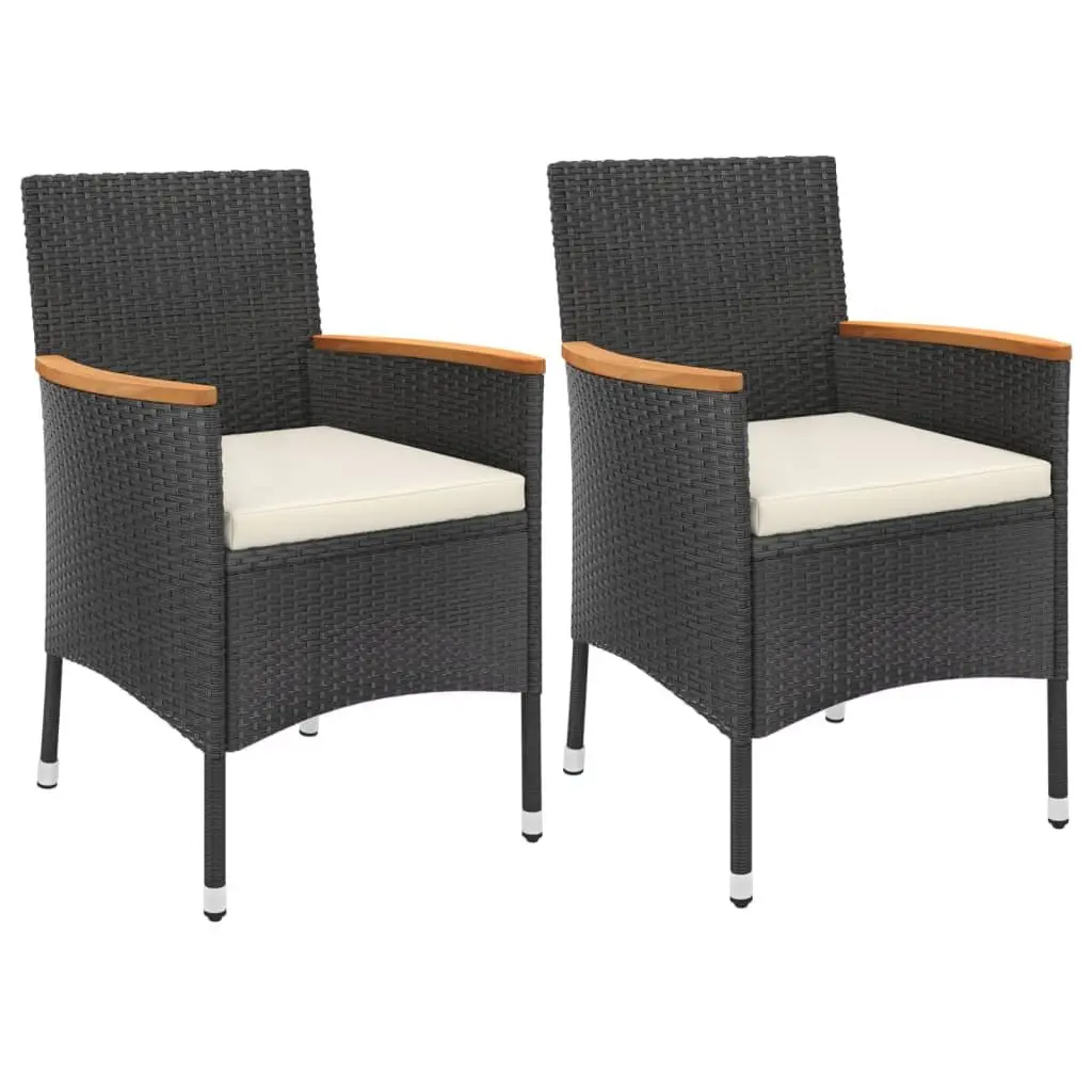 Garden Bistro Set 3 Piece Outdoor Furniture Black Poly Rattan with Cushions